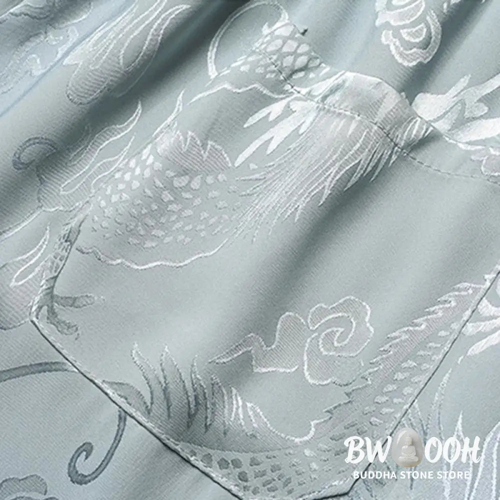 Buddha Stones Dragon Pattern Tang Suit Hanfu Traditional Uniform Short Sleeve Top Pants Clothing Men’s Set - Men’s