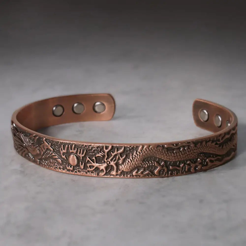 Buddha Stones Dragon Phoenix Magnetic Solid Copper Cuff Bracelet Bangle - Dragon&Phoenix - Bracelet Bangle