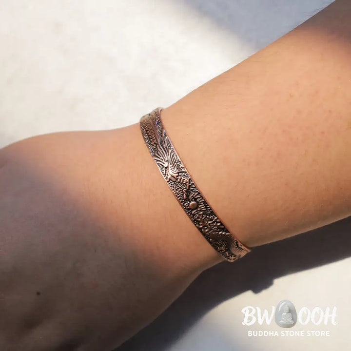 Buddha Stones Dragon Phoenix Magnetic Solid Copper Cuff Bracelet Bangle - Dragon&amp;Phoenix - Bracelet Bangle
