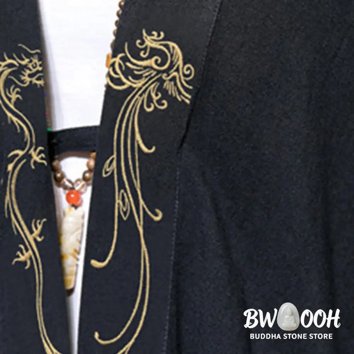 Buddha Stones Dragon Phoenix Open Front Long Sleeve Jacket Men’s Cotton Kimono - Men’s Kimono