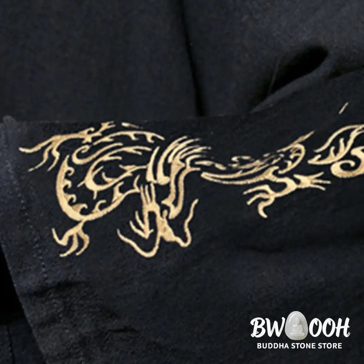 Buddha Stones Dragon Phoenix Open Front Long Sleeve Jacket Men’s Cotton Kimono - Men’s Kimono