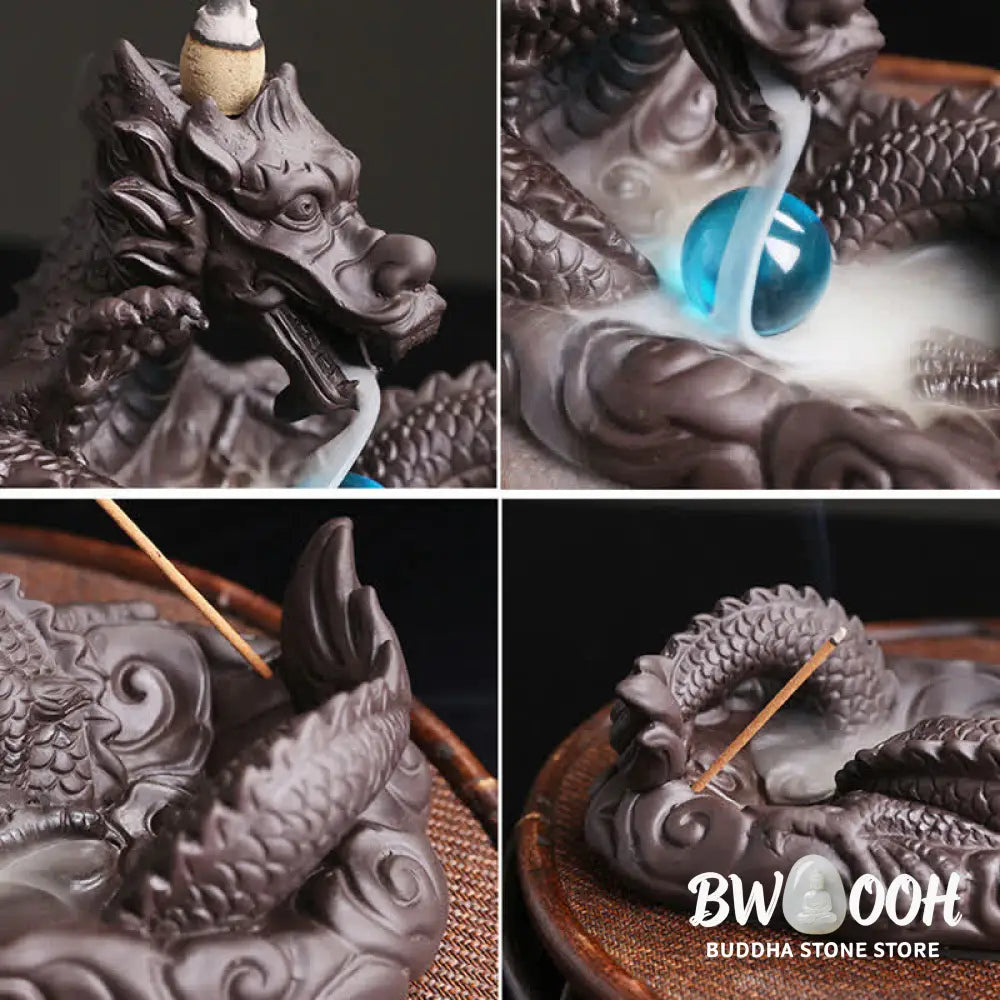 BWOOOH handcrafted incense burner - Dragon Playing Ball Flower Protecti