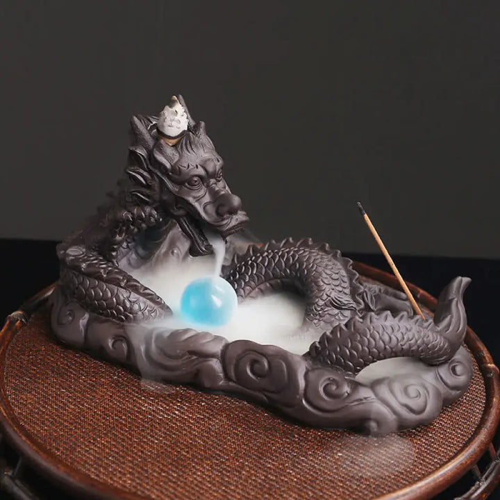 BWOOOH handcrafted incense burner - Dragon Playing Ball Flower Protecti