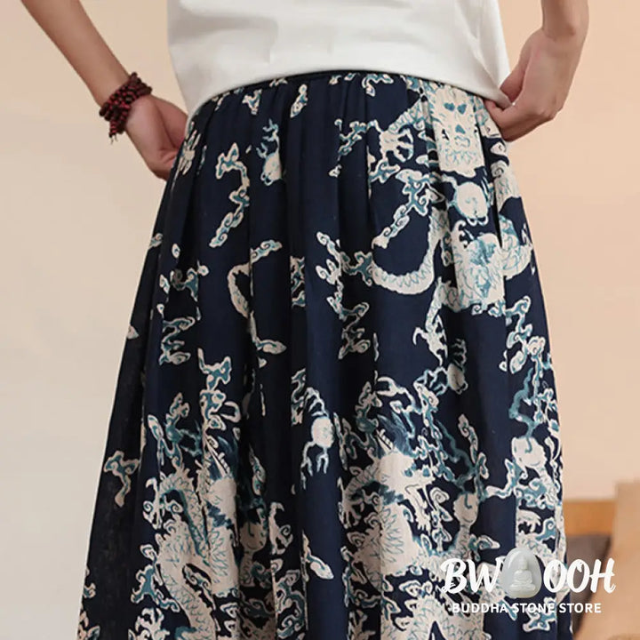 Buddha Stones Dragon Print Cotton Men’s Harem Ankle-Length Pants With Pockets - Men’s Harem Pants