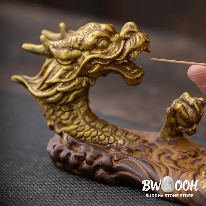 BWOOOH Dragon Protection Ceramic Stick Incense Burner Decoration - Gold Brown - Incense Burner