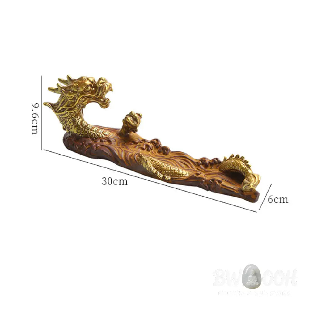 BWOOOH Dragon Protection Ceramic Stick Incense Burner Decoration - Gold Brown - Incense Burner