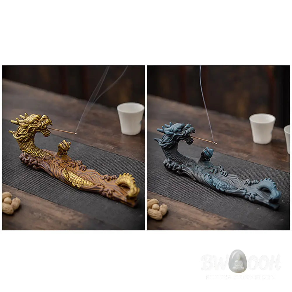 BWOOOH Dragon Protection Ceramic Stick Incense Burner Decoration - Gold Brown - Incense Burner