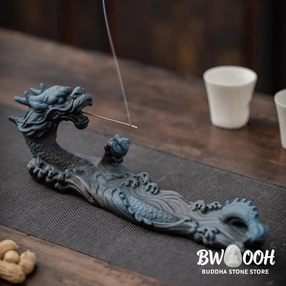 BWOOOH Dragon Protection Ceramic Stick Incense Burner Decoration - Gold Brown - Incense Burner
