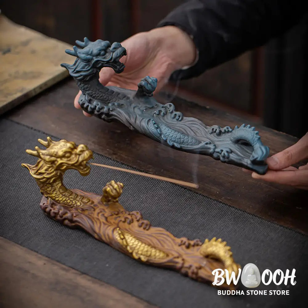 BWOOOH Dragon Protection Ceramic Stick Incense Burner Decoration - Gold Brown - Incense Burner