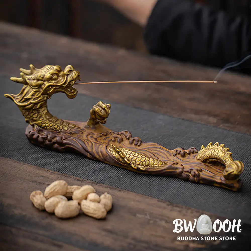BWOOOH Dragon Protection Ceramic Stick Incense Burner Decoration - Gold Brown - Incense Burner