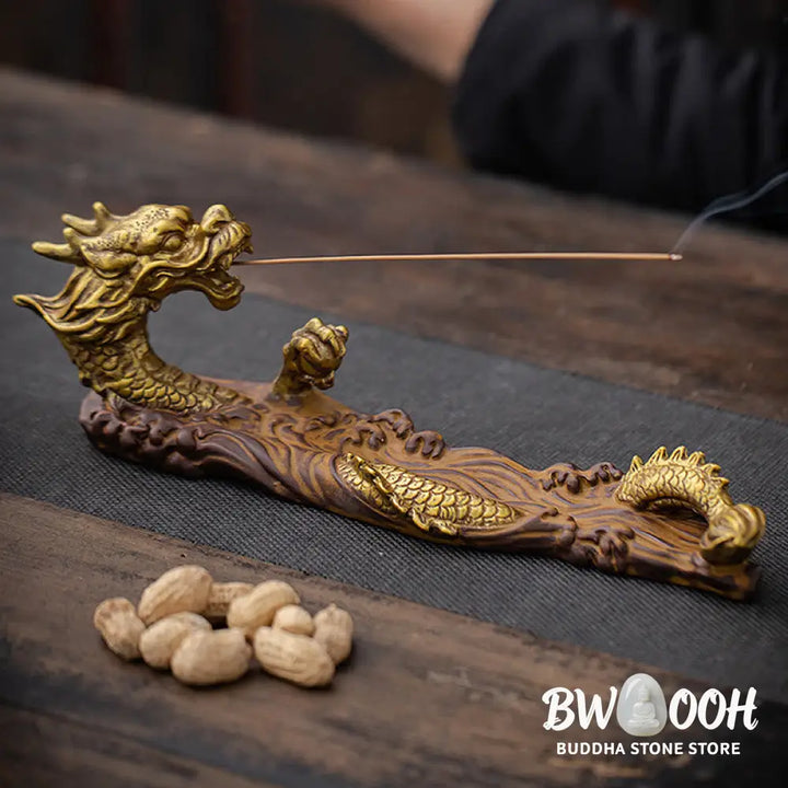 BWOOOH Dragon Protection Ceramic Stick Incense Burner Decoration - Gold Brown - Incense Burner