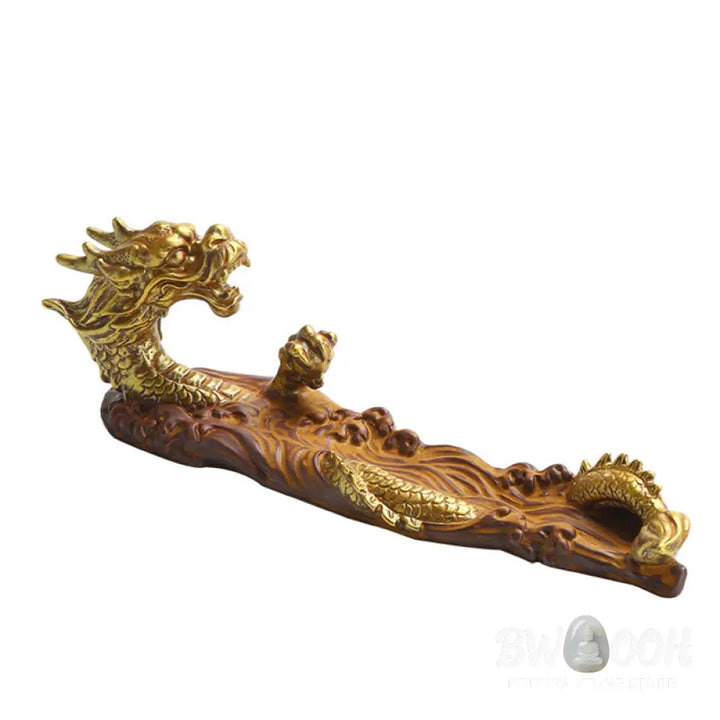 BWOOOH Dragon Protection Ceramic Stick Incense Burner Decoration - Gold Brown - Incense Burner