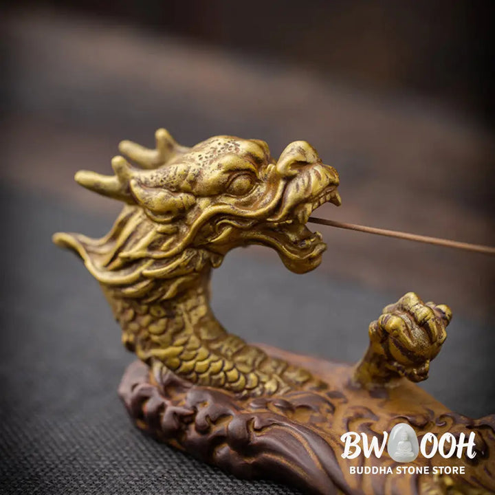BWOOOH Dragon Protection Ceramic Stick Incense Burner Decoration - Gold Brown - Incense Burner