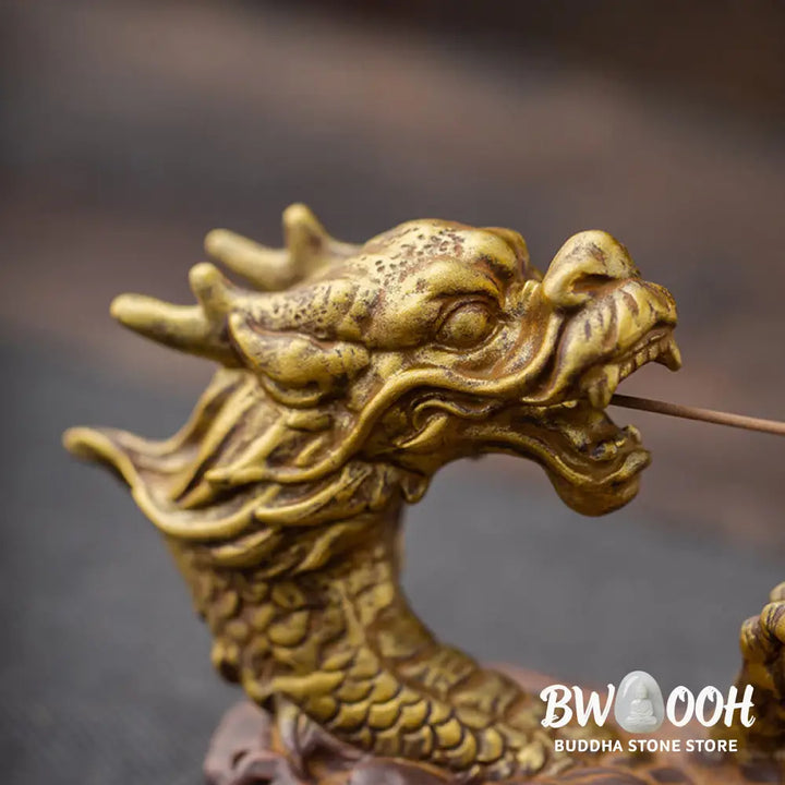 BWOOOH Dragon Protection Ceramic Stick Incense Burner Decoration - Gold Brown - Incense Burner