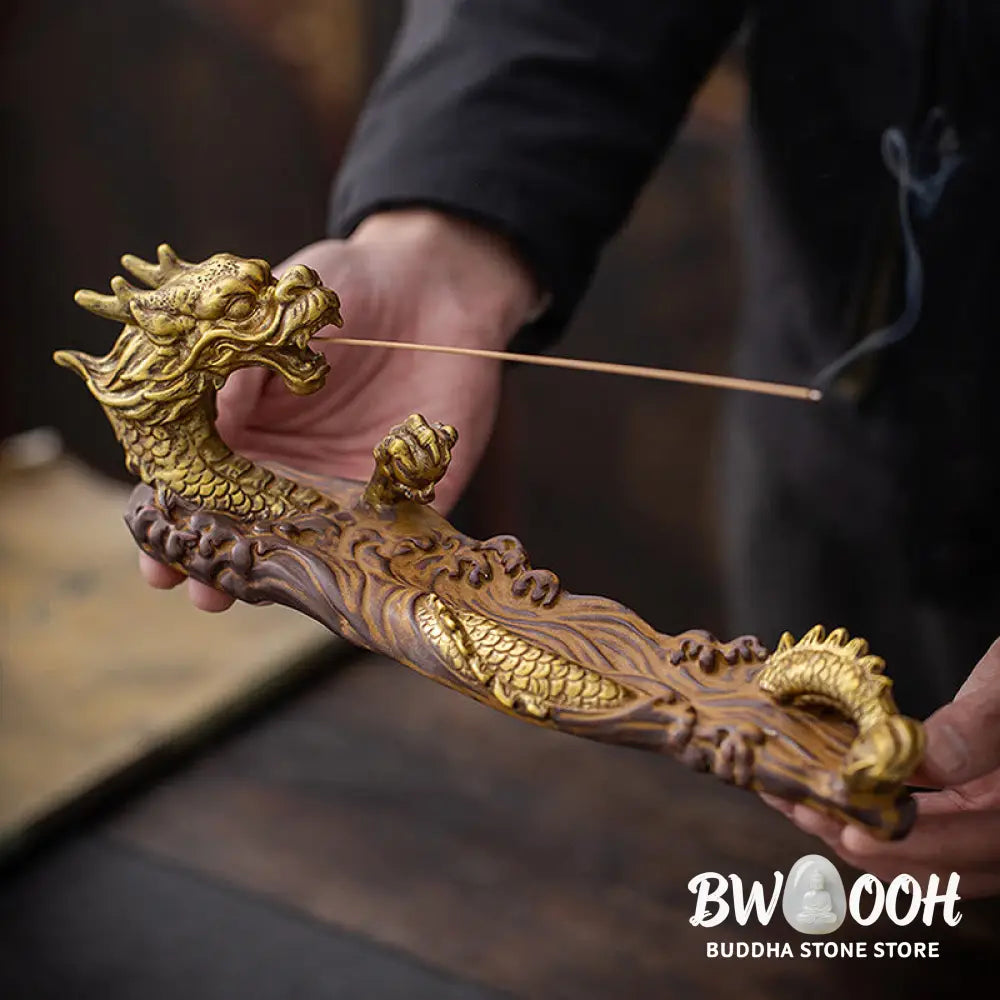 BWOOOH Dragon Protection Ceramic Stick Incense Burner Decoration - Gold Brown - Incense Burner