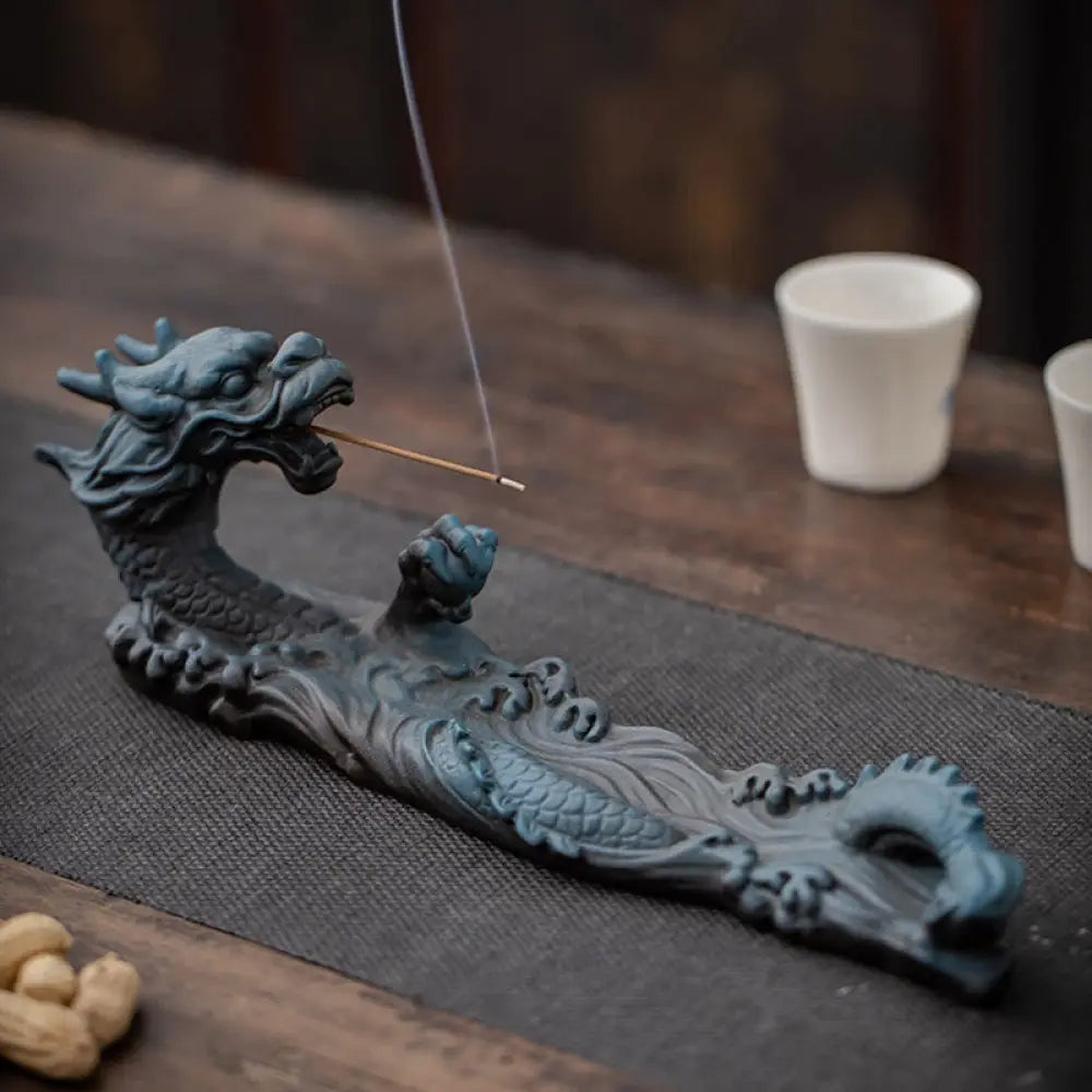 BWOOOH Dragon Protection Ceramic Stick Incense Burner Decoration - Gold Brown - Incense Burner
