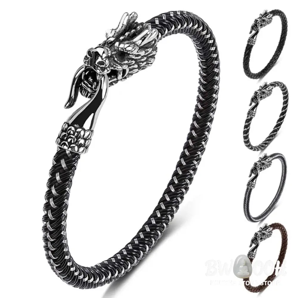 Buddha Stones Dragon Titanium Steel Protection Luck Bracelet - BWOOOH - Bracelet