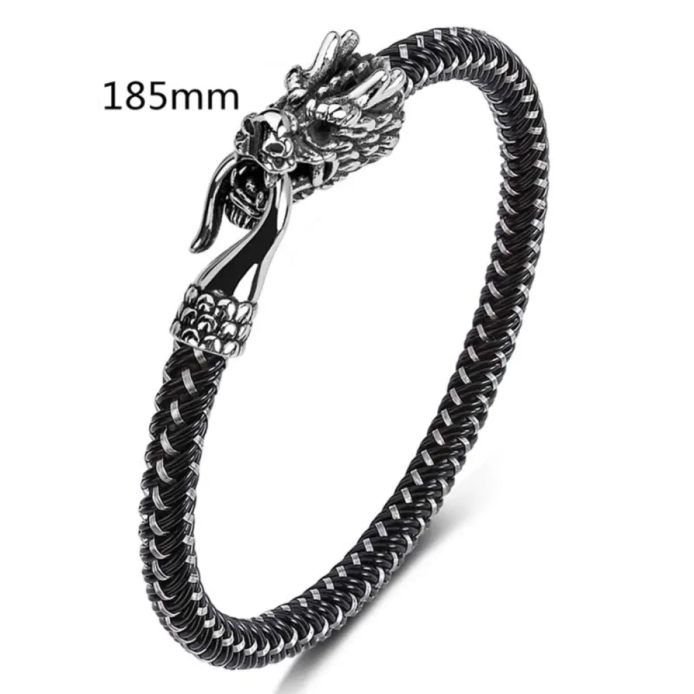 Buddha Stones Dragon Titanium Steel Protection Luck Bracelet - BWOOOH - Black&amp;White / 185mm - Bracelet