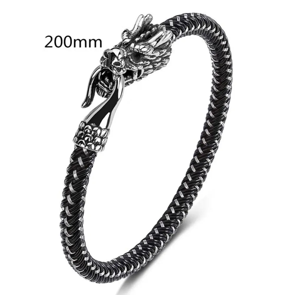 Buddha Stones Dragon Titanium Steel Protection Luck Bracelet - BWOOOH - Black&amp;White / 200mm - Bracelet