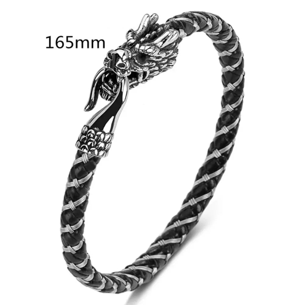 Buddha Stones Dragon Titanium Steel Protection Luck Bracelet - BWOOOH - Silver&amp;Black / 165mm - Bracelet