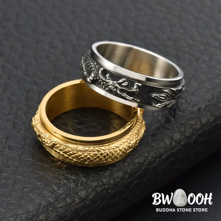 Buddha Stones Dragon Titanium Steel Stimulation Rotatable Ring - BWOOOH - Ring
