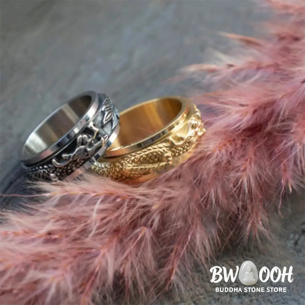 Buddha Stones Dragon Titanium Steel Stimulation Rotatable Ring - BWOOOH - Ring