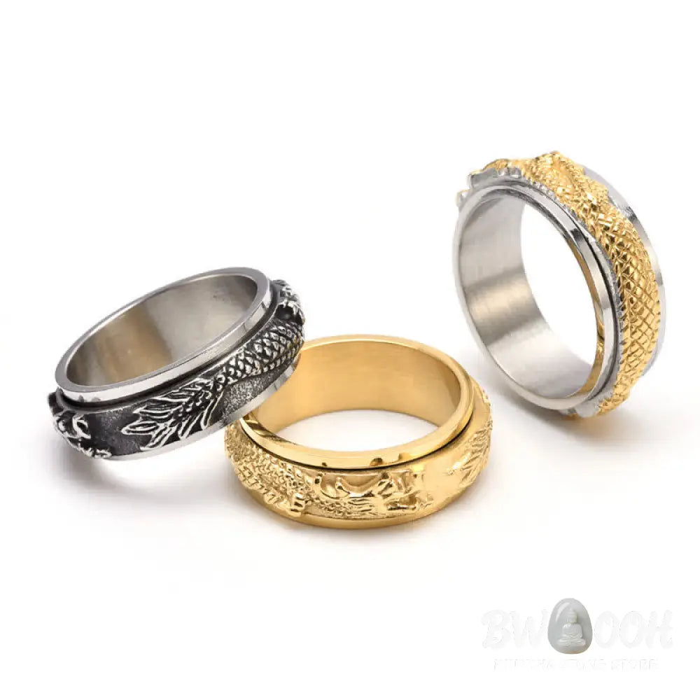 Buddha Stones Dragon Titanium Steel Stimulation Rotatable Ring - BWOOOH - Ring