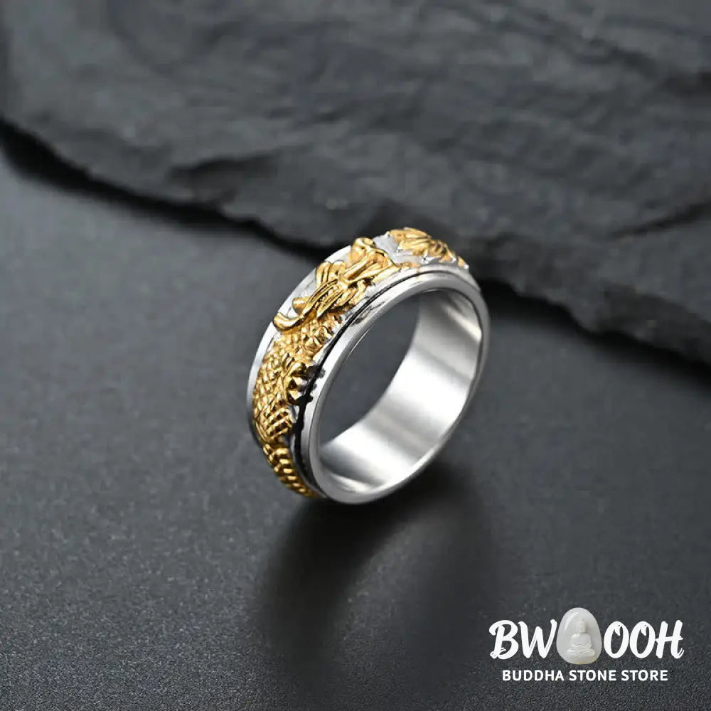 Buddha Stones Dragon Titanium Steel Stimulation Rotatable Ring - BWOOOH - Ring