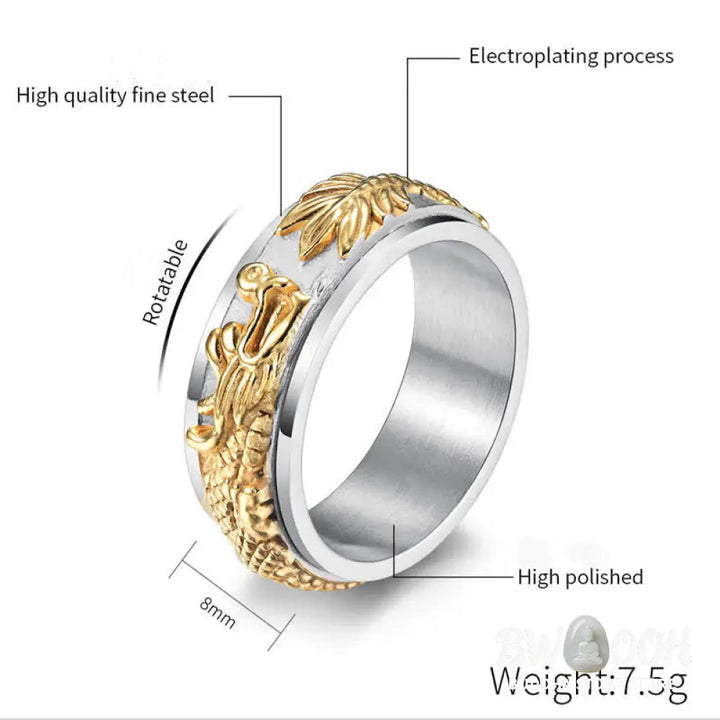 Buddha Stones Dragon Titanium Steel Stimulation Rotatable Ring - BWOOOH - Ring