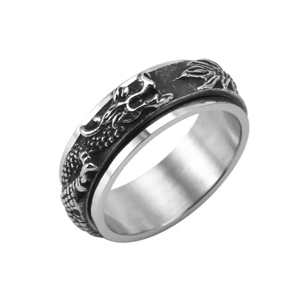 Buddha Stones Dragon Titanium Steel Stimulation Rotatable Ring - BWOOOH - Black / US7 - Ring