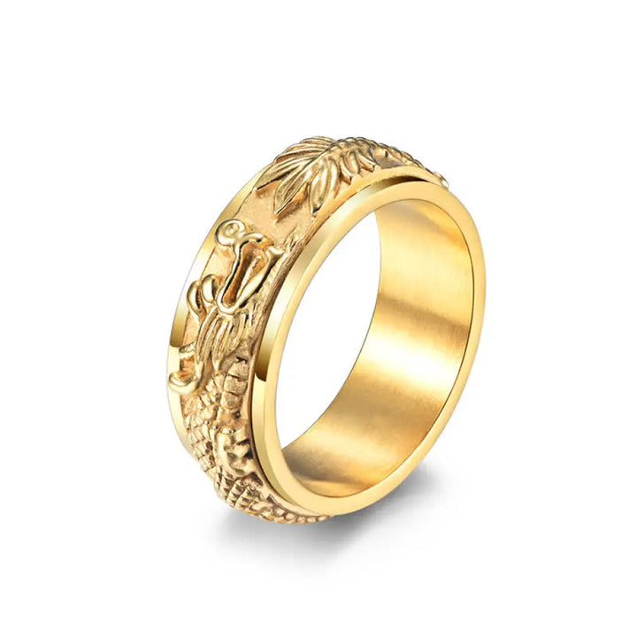 Buddha Stones Dragon Titanium Steel Stimulation Rotatable Ring - BWOOOH - Gold / US7 - Ring