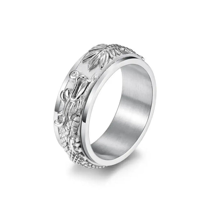Buddha Stones Dragon Titanium Steel Stimulation Rotatable Ring - BWOOOH - Silver / US7 - Ring