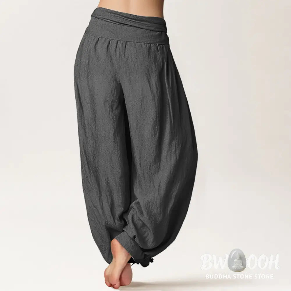 Buddha Stones Dragon Yin Yang Waves Flower Pattern Pure Cotton Women’s Elastic Waist Harem Pants - Women’s Harem Pants