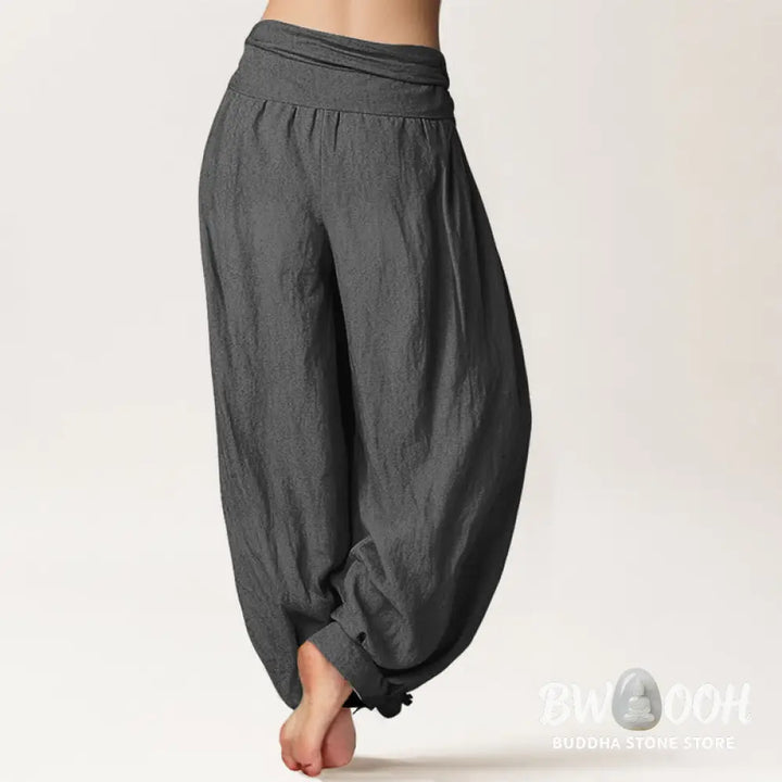 Buddha Stones Dragon Yin Yang Waves Flower Pattern Pure Cotton Women’s Elastic Waist Harem Pants - Women’s Harem Pants