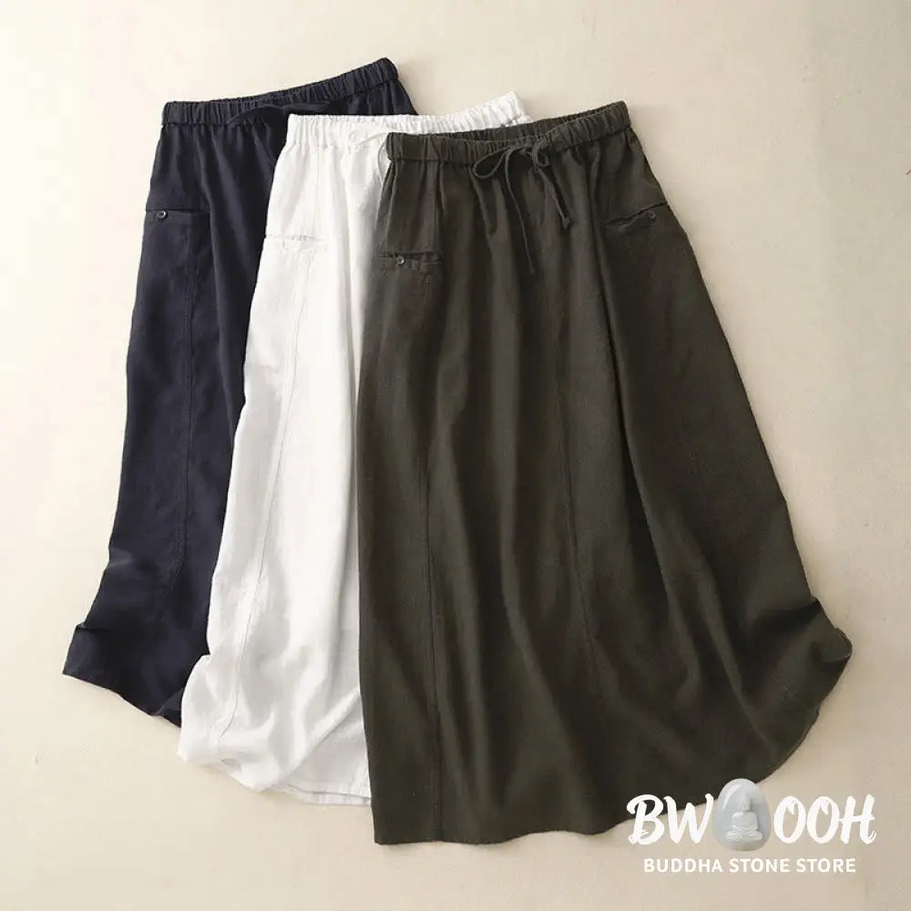Buddha Stones Drawstring A-line Elastic Waist Cotton Women’s Skirt - Skirt