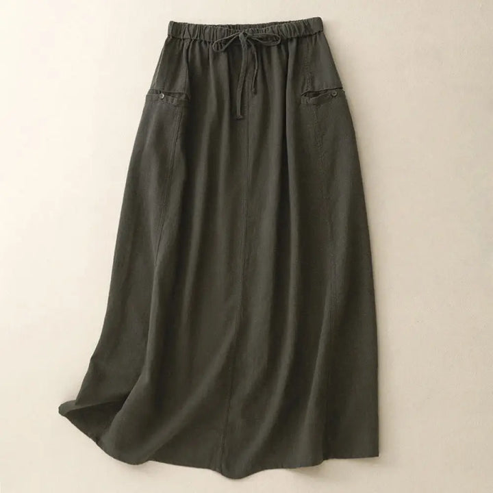 Buddha Stones Drawstring A-line Elastic Waist Cotton Women’s Skirt - DarkGray / US4，UK/AU8，EU36 (L) - Skirt