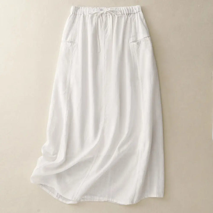Buddha Stones Drawstring A-line Elastic Waist Cotton Women’s Skirt - White / US4，UK/AU8，EU36 (L) - Skirt
