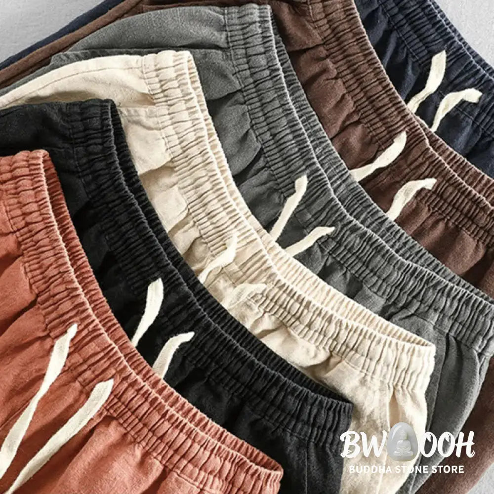Buddha Stones Drawstring Elastic Waist Cotton Men’s Shorts With Pockets - Men’s Shorts