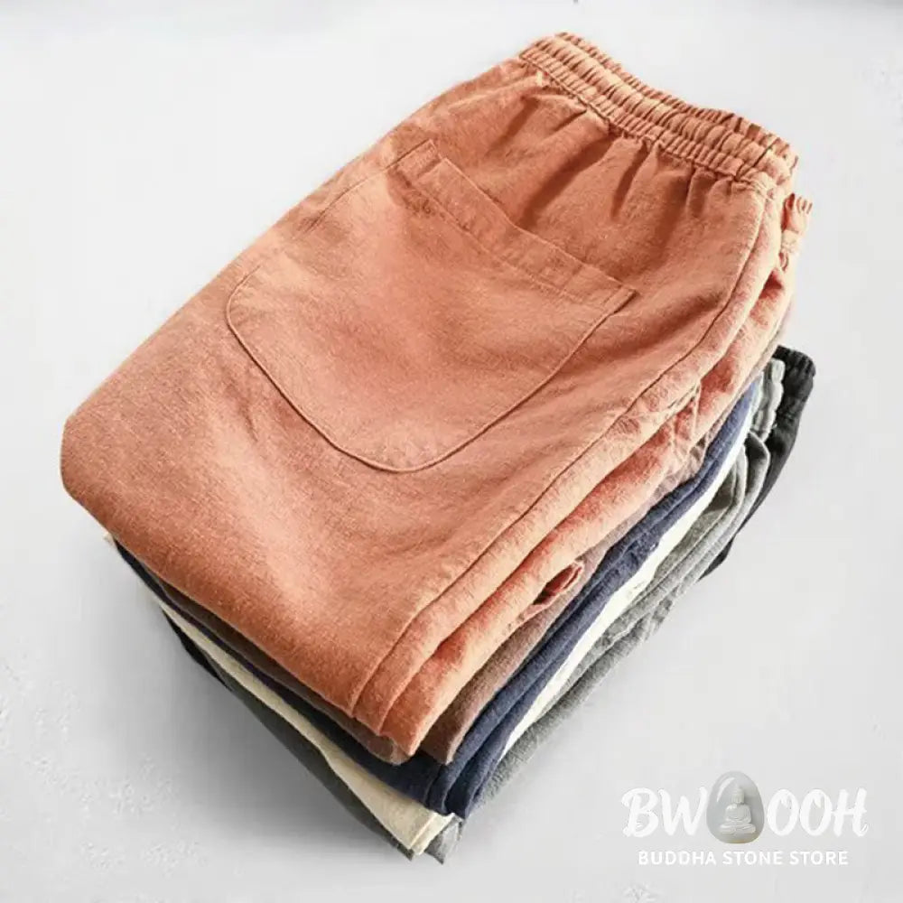 Buddha Stones Drawstring Elastic Waist Cotton Men’s Shorts With Pockets - Men’s Shorts