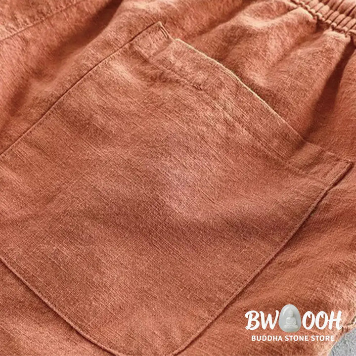 Buddha Stones Drawstring Elastic Waist Cotton Men’s Shorts With Pockets - Men’s Shorts