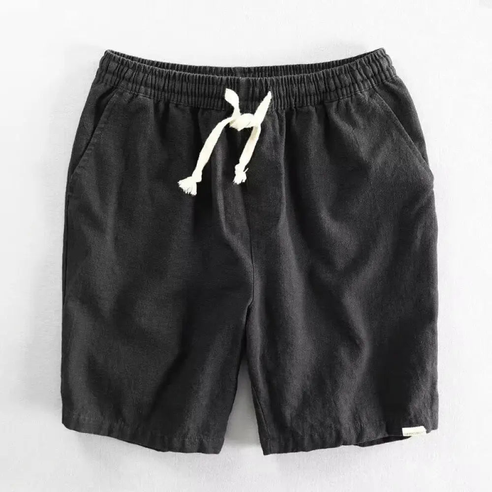 Buddha Stones Drawstring Elastic Waist Cotton Men’s Shorts With Pockets - Black / US/UK/AU34，EU44 (L) - Men’s Shorts