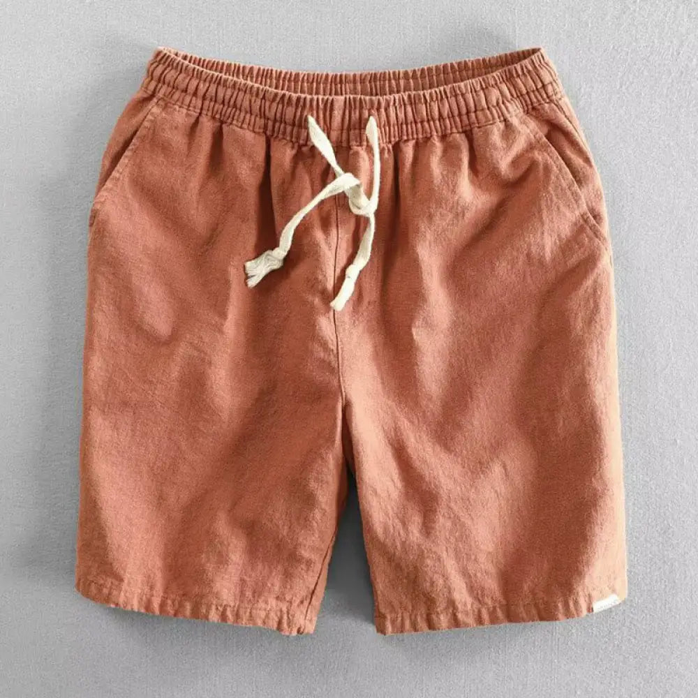 Buddha Stones Drawstring Elastic Waist Cotton Men’s Shorts With Pockets - Coral / US/UK/AU34，EU44 (L) - Men’s Shorts