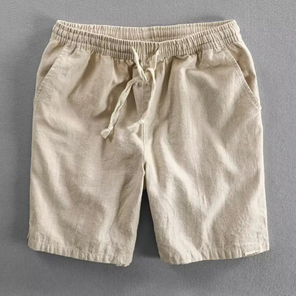 Buddha Stones Drawstring Elastic Waist Cotton Men’s Shorts With Pockets - Cornsilk / US/UK/AU34，EU44 (L) - Men’s Shorts
