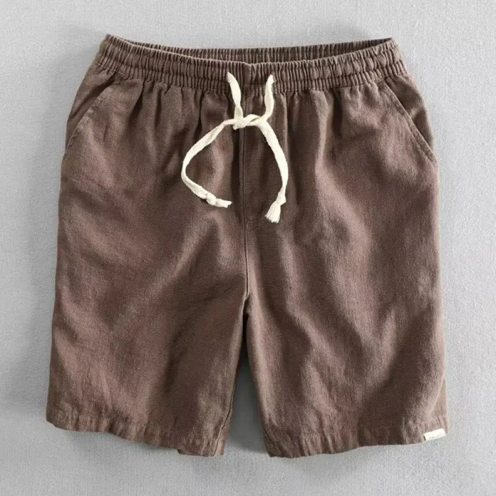 Buddha Stones Drawstring Elastic Waist Cotton Men’s Shorts With Pockets - SaddleBrown / US/UK/AU34，EU44 (L) - Men’s