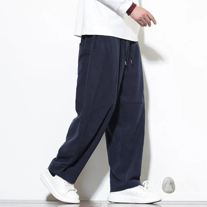 Buddha Stones Drawstring Solid Color Tapered Design Cotton Corduroy Men’s Harem Pants With Pockets - Men’s Harem Pants
