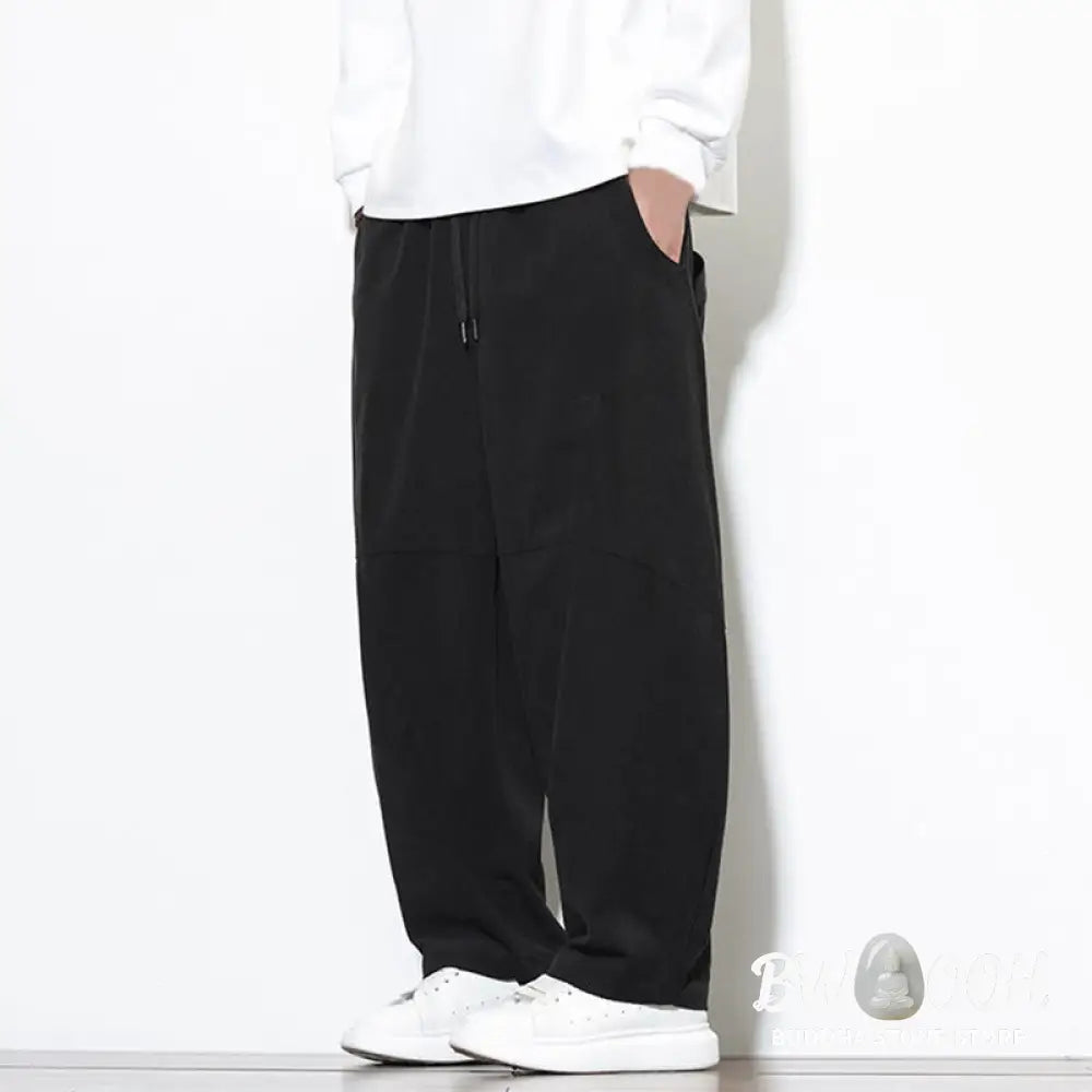 Buddha Stones Drawstring Solid Color Tapered Design Cotton Corduroy Men’s Harem Pants With Pockets - Men’s Harem Pants