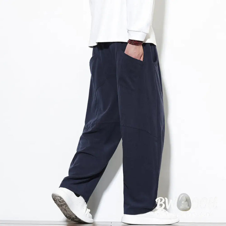 Buddha Stones Drawstring Solid Color Tapered Design Cotton Corduroy Men’s Harem Pants With Pockets - Men’s Harem Pants