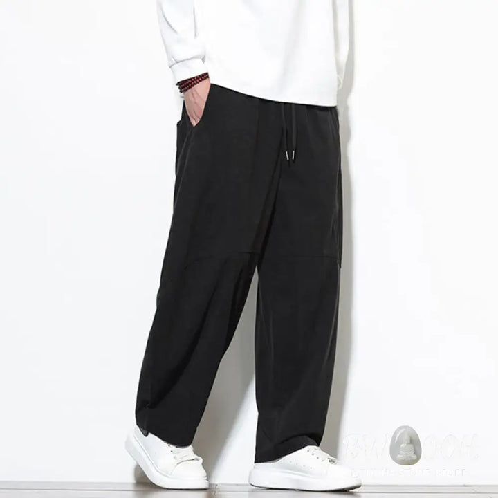 Buddha Stones Drawstring Solid Color Tapered Design Cotton Corduroy Men’s Harem Pants With Pockets - Men’s Harem Pants