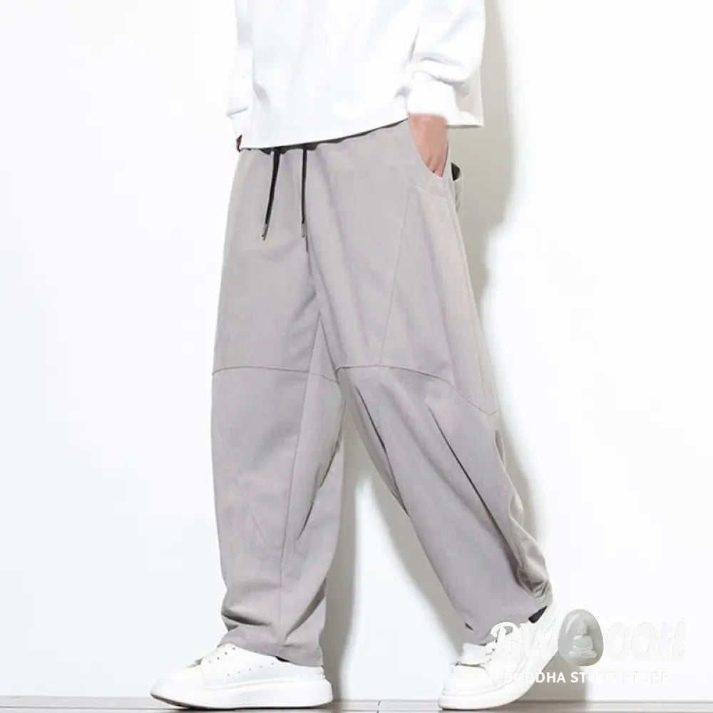 Buddha Stones Drawstring Solid Color Tapered Design Cotton Corduroy Men’s Harem Pants With Pockets - Men’s Harem Pants