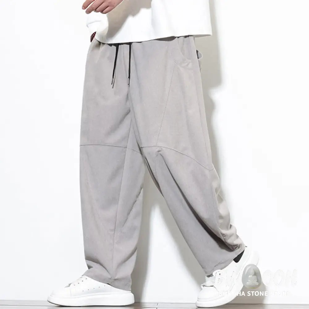 Buddha Stones Drawstring Solid Color Tapered Design Cotton Corduroy Men’s Harem Pants With Pockets - Men’s Harem Pants